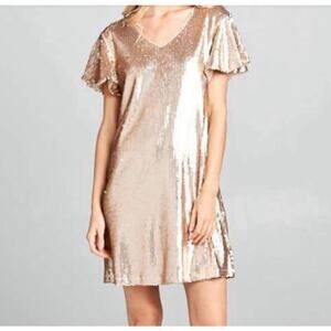 Ellison Rose Gold Pink Sequin Shift Dress Size Small